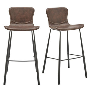 EuroStyle Melody Leatherette Bar Stools Set of 2 with Baseball Stitching and Steel Legs Dark Brown 30514BRN
