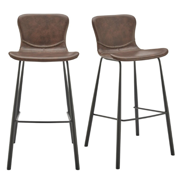 EuroStyle Melody Leatherette Bar Stools Set of 2 with Baseball Stitching and Steel Legs Dark Brown 30514BRN
