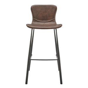 EuroStyle Melody Leatherette Bar Stools Set of 2 with Baseball Stitching and Steel Legs Dark Brown 30514BRN
