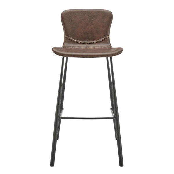 EuroStyle Melody Leatherette Bar Stools Set of 2 with Baseball Stitching and Steel Legs Dark Brown 30514BRN