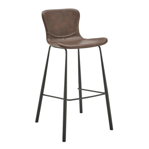 EuroStyle Melody Leatherette Bar Stools Set of 2 with Baseball Stitching and Steel Legs Dark Brown 30514BRN
