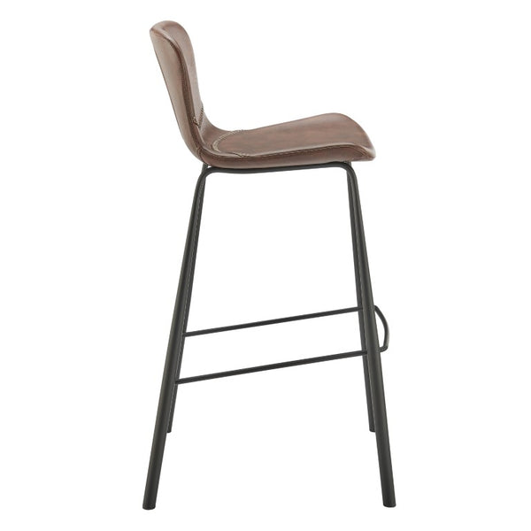 EuroStyle Melody Leatherette Bar Stools Set of 2 with Baseball Stitching and Steel Legs Dark Brown 30514BRN