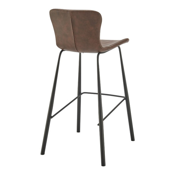 EuroStyle Melody Leatherette Bar Stools Set of 2 with Baseball Stitching and Steel Legs Dark Brown 30514BRN