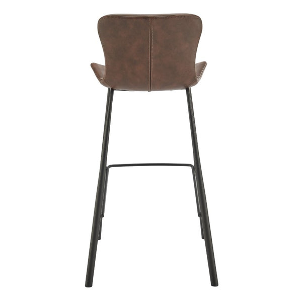 EuroStyle Melody Leatherette Bar Stools Set of 2 with Baseball Stitching and Steel Legs Dark Brown 30514BRN