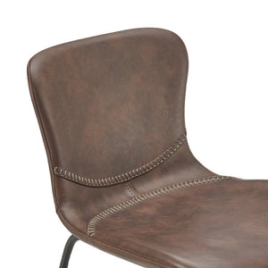 EuroStyle Melody Leatherette Bar Stools Set of 2 with Baseball Stitching and Steel Legs Dark Brown 30514BRN