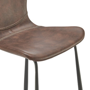 EuroStyle Melody Leatherette Bar Stools Set of 2 with Baseball Stitching and Steel Legs Dark Brown 30514BRN