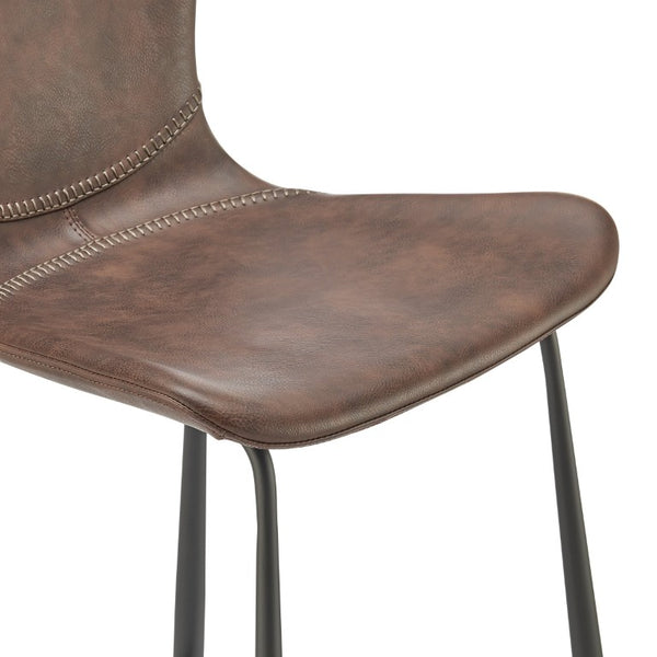 EuroStyle Melody Leatherette Bar Stools Set of 2 with Baseball Stitching and Steel Legs Dark Brown 30514BRN