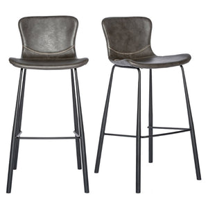 EuroStyle Melody Leatherette Bar Stools Set of 2 with Baseball Stitching and Steel Legs Charcoal Gray 30514DKGRY