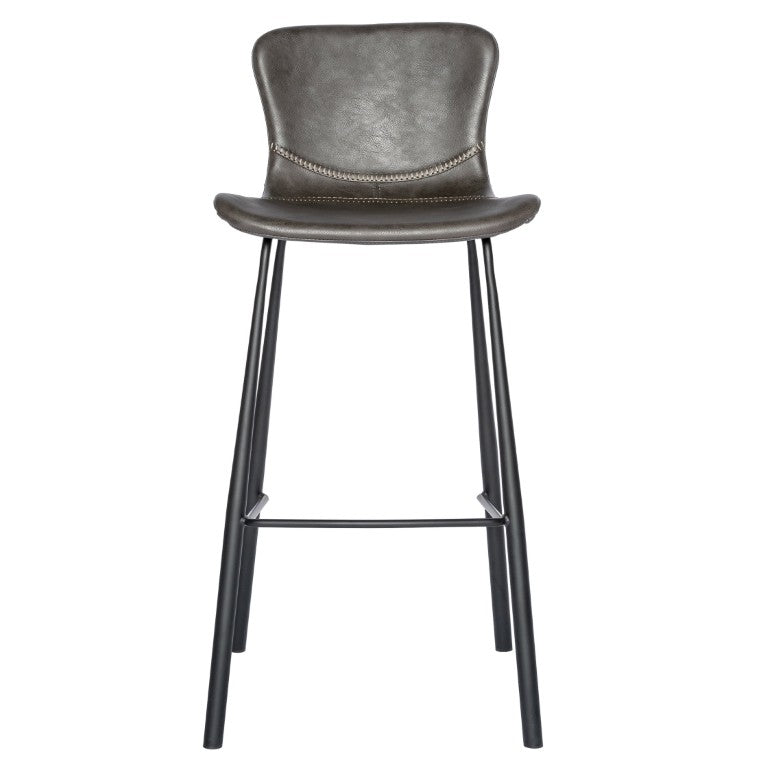 EuroStyle Melody Leatherette Bar Stools Set of 2 with Baseball Stitching and Steel Legs Charcoal Gray 30514DKGRY