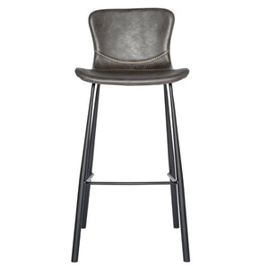EuroStyle Melody Leatherette Bar Stools Set of 2 with Baseball Stitching and Steel Legs Charcoal Gray 30514DKGRY