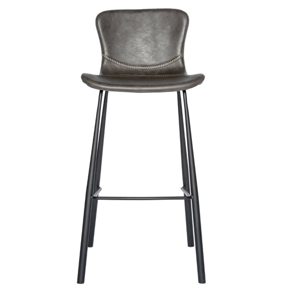 EuroStyle Melody Leatherette Bar Stools Set of 2 with Baseball Stitching and Steel Legs Charcoal Gray 30514DKGRY
