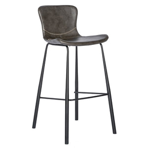 EuroStyle Melody Leatherette Bar Stools Set of 2 with Baseball Stitching and Steel Legs Charcoal Gray 30514DKGRY