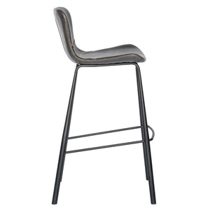 EuroStyle Melody Leatherette Bar Stools Set of 2 with Baseball Stitching and Steel Legs Charcoal Gray 30514DKGRY