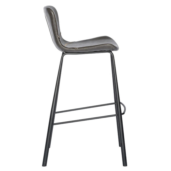 EuroStyle Melody Leatherette Bar Stools Set of 2 with Baseball Stitching and Steel Legs Charcoal Gray 30514DKGRY