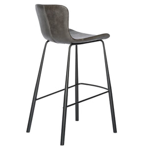 EuroStyle Melody Leatherette Bar Stools Set of 2 with Baseball Stitching and Steel Legs Charcoal Gray 30514DKGRY