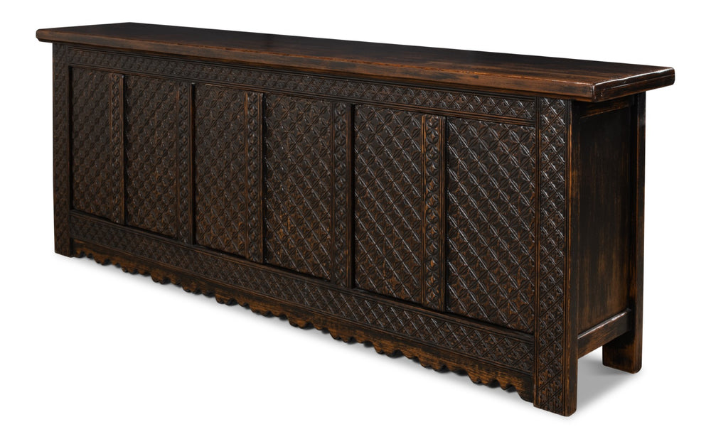 Sarreid Persian Black Sideboard - Stylish Reclaimed Pine With 3 Removable Shelves & Chic Black Rubbed Finish Brown  30520