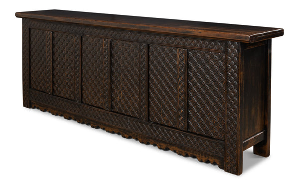 Sarreid Persian Black Sideboard - Stylish Reclaimed Pine With 3 Removable Shelves & Chic Black Rubbed Finish Brown  30520