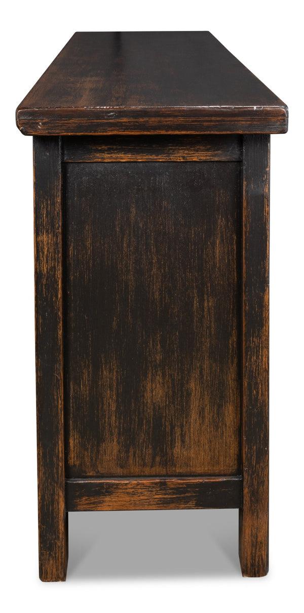 Sarreid Persian Black Sideboard - Stylish Reclaimed Pine With 3 Removable Shelves & Chic Black Rubbed Finish Brown  30520