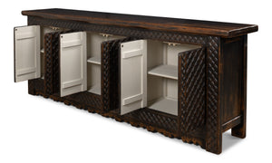 Sarreid Persian Black Sideboard - Stylish Reclaimed Pine With 3 Removable Shelves & Chic Black Rubbed Finish Brown  30520