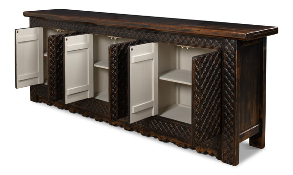 Sarreid Persian Black Sideboard - Stylish Reclaimed Pine With 3 Removable Shelves & Chic Black Rubbed Finish Brown  30520