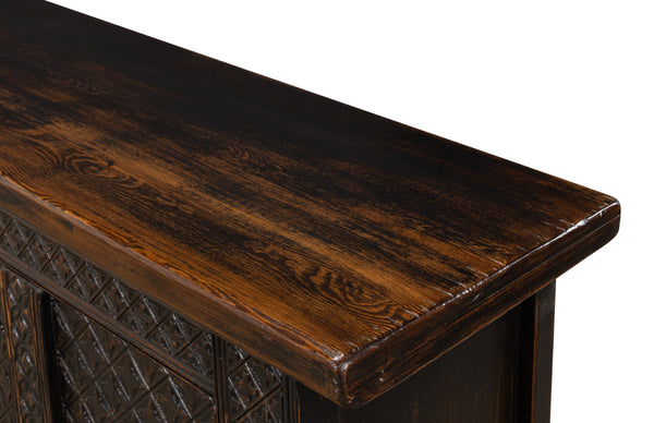 Sarreid Persian Black Sideboard - Stylish Reclaimed Pine With 3 Removable Shelves & Chic Black Rubbed Finish Brown  30520