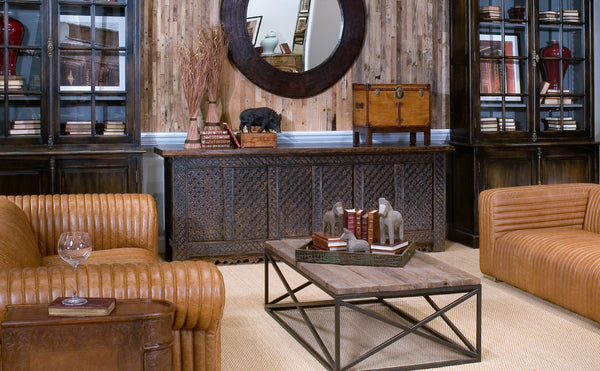 Sarreid Persian Black Sideboard - Stylish Reclaimed Pine With 3 Removable Shelves & Chic Black Rubbed Finish Brown  30520