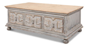 Sarreid Base & Crown Coffee Table - Antique Swedish Grey Finish With Old Pine & Iron Accents, Stylish Design White  30524
