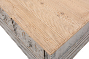 Sarreid Base & Crown Coffee Table - Antique Swedish Grey Finish With Old Pine & Iron Accents, Stylish Design White  30524