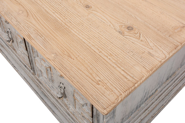 Sarreid Base & Crown Coffee Table - Antique Swedish Grey Finish With Old Pine & Iron Accents, Stylish Design White  30524