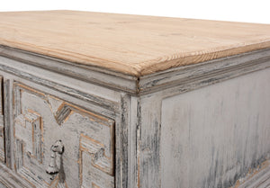 Sarreid Base & Crown Coffee Table - Antique Swedish Grey Finish With Old Pine & Iron Accents, Stylish Design White  30524