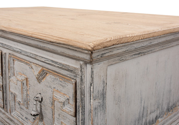 Sarreid Base & Crown Coffee Table - Antique Swedish Grey Finish With Old Pine & Iron Accents, Stylish Design White  30524