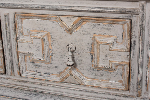 Sarreid Base & Crown Coffee Table - Antique Swedish Grey Finish With Old Pine & Iron Accents, Stylish Design White  30524