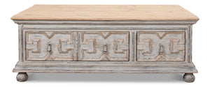 Sarreid Base & Crown Coffee Table - Antique Swedish Grey Finish With Old Pine & Iron Accents, Stylish Design White  30524