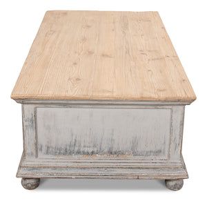 Sarreid Base & Crown Coffee Table - Antique Swedish Grey Finish With Old Pine & Iron Accents, Stylish Design White  30524