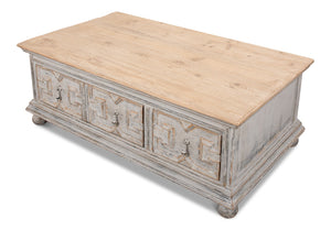 Sarreid Base & Crown Coffee Table - Antique Swedish Grey Finish With Old Pine & Iron Accents, Stylish Design White  30524