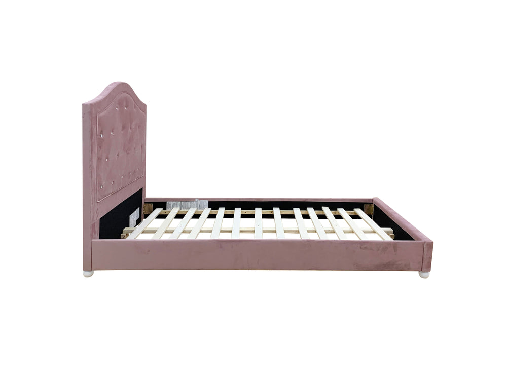 English Elm Reggie Pink Upholstered Twin Bed with Button Tufting, 13-Slat Support, 9" Clearance, 330lb Limit B2726S00286