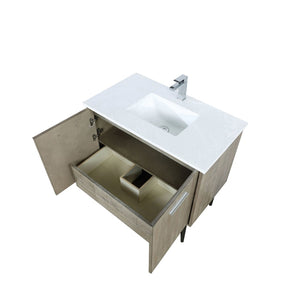 English Elm Rustic Acacia Bath Vanity 36" W X 20" D With White Quartz Top & Chrome Faucet - Organized Elegance! B2731P259610-GIGA