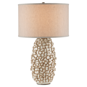 Sugar Cube Ivory Table Lamp - Handcrafted Ceramic Design with Textured Glaze for Unique Decor