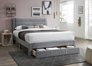 English Elm Luxury Corduroy Upholstered Queen Bed with Horizontal Channel Tufted Headboard and Storage Drawer Gray 62 L x 24 W x 10 H B011P238965