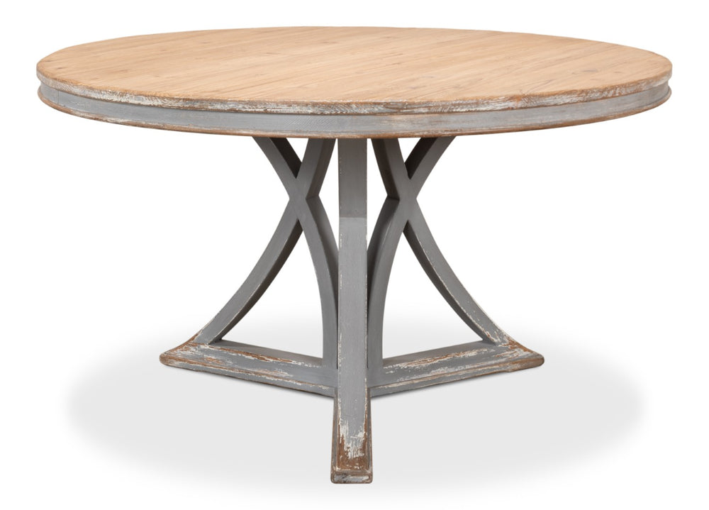 Sarreid Flying Buttress Dining Table In Distressed Grey - Stylish Old Pine Design For Elegant Dining Spaces Grey  30537
