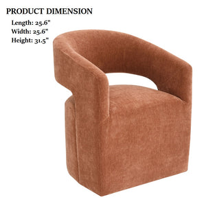 English Elm Rustic Orange Accent Arm Chair with Casters, Barrel Back, Neutral Textured Fabric, 25.6"W x 31.5"H B2741P401363