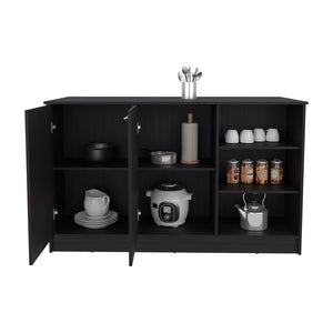 English Elm Kitchen Island Leoti Black Engineered Wood with European Ash Countertop, 2 Cabinets for Storage B092S00286