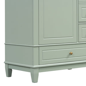 English Elm Christopher Knight Home® - 30" Freestanding Bathroom Vanity with Ceramic Sink, Soft-Close Door, Gold Knobs & 3 Drawers, Durable Painted Finish Light Green N759P225994G