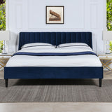 English Elm Aspen Vertical Tufted Headboard Platform Bed Set, King, Navy Blue Velvet