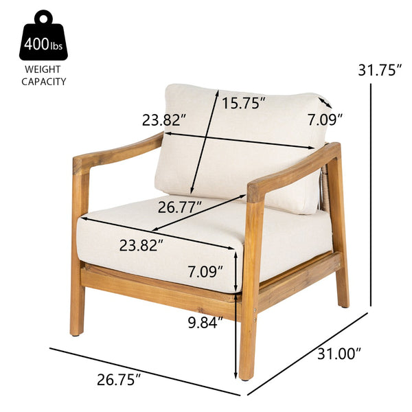 English Elm Outdoor Acacia Wood Club Chair Rope Back Teak Finish Patio Lounge Seat N768P383070T