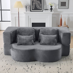 English Elm Queen Foldable Sofa Bed Plush Chenille Futon with High-Density Foam Convertible Sleeper Mattress Comfort Dark Gray W1829P280219