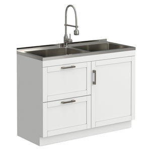 English Elm Hennessy Shaker Cabinet Utility Sink Stainless Steel Basin Laundry Room Setup B136P427219