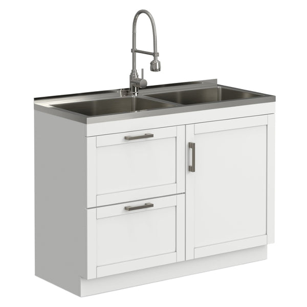 English Elm Hennessy Shaker Cabinet Utility Sink Stainless Steel Basin Laundry Room Setup B136P427219