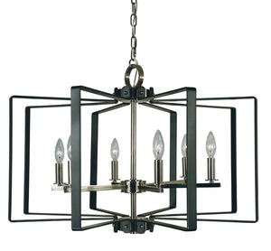 Framburg 6-light Camille Chandelier - Bold Geometry Design, Elegant Statement Piece For Modern Interiors Polished Nickel With Matte Black Accents Metal 3055 Pn/Mblack