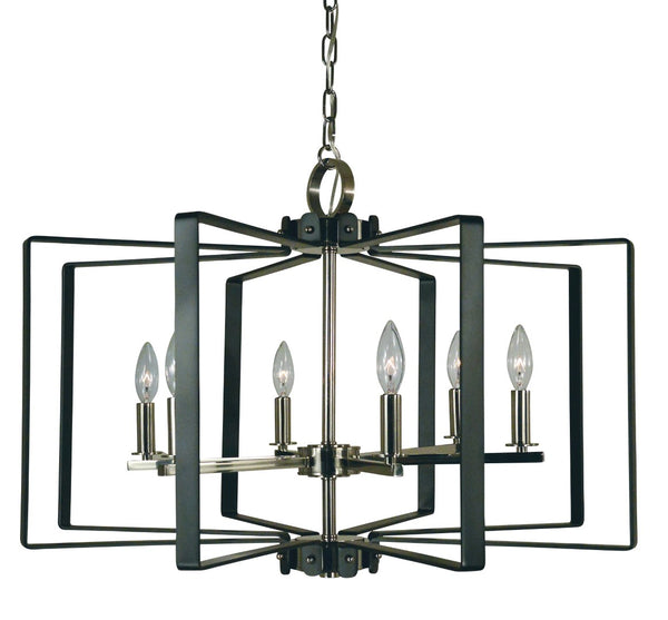Framburg 6-light Camille Chandelier - Bold Geometry Design, Elegant Statement Piece For Modern Interiors Polished Nickel With Matte Black Accents Metal 3055 Pn/Mblack